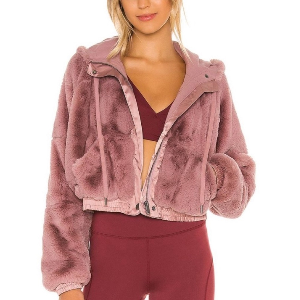 Free People Movement Mauve Faux Fur Cropped Jacket